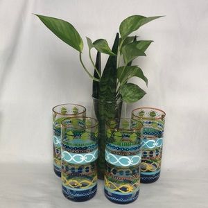 Hand Painted Multicolored Glasses Set of 4 Vintage